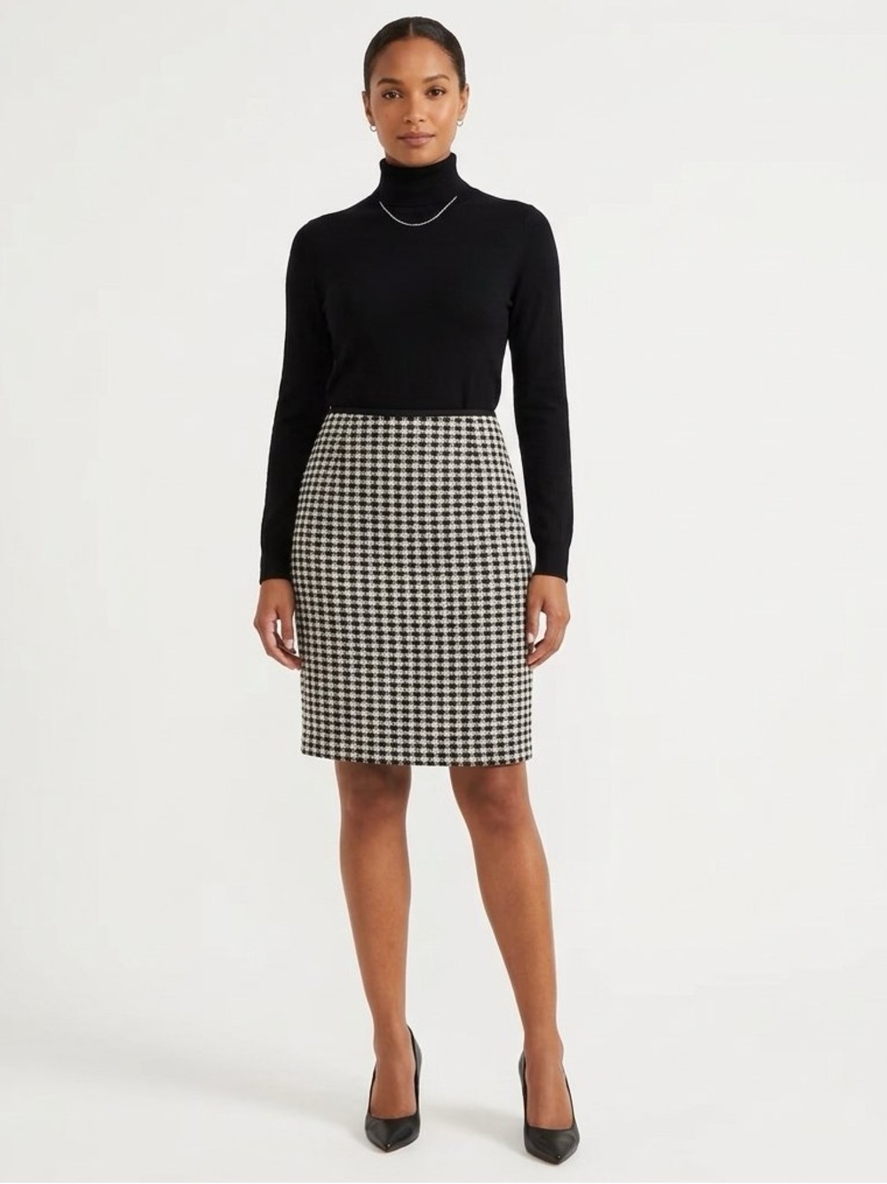 NWOT Tory Burch Wool Blend Jacquard Houndstooth Mini Pencil Skirt
